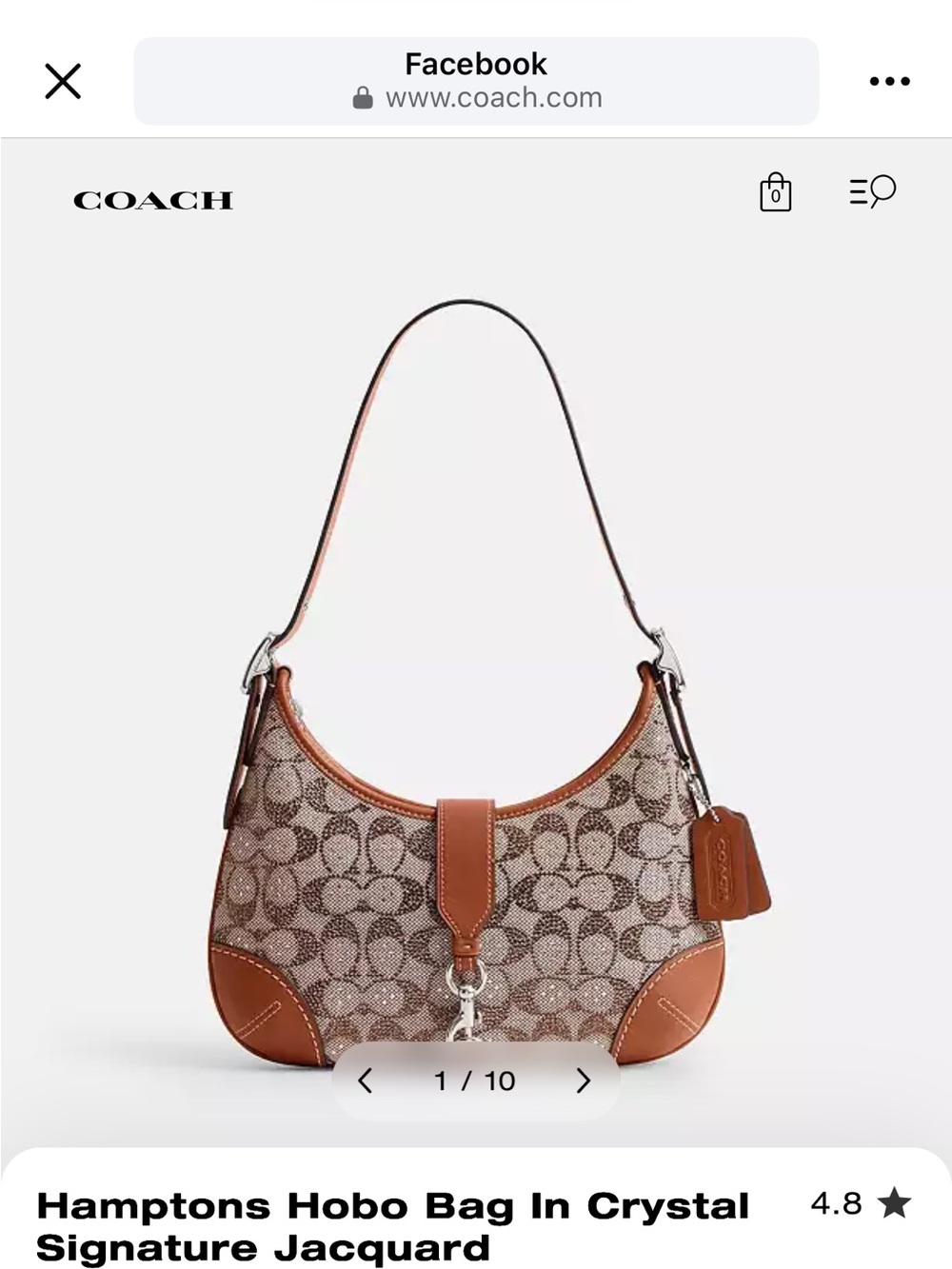 Coach Hamptons Hobo Bag in Burnished Amber and Silver